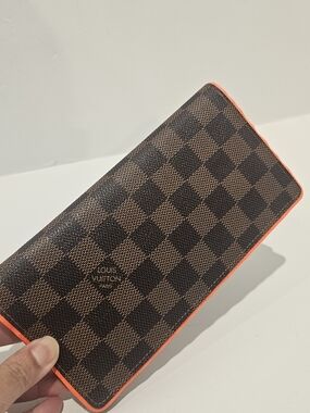 Louis Vuitton Damier Ebene Continental Wallet with Orange Trim